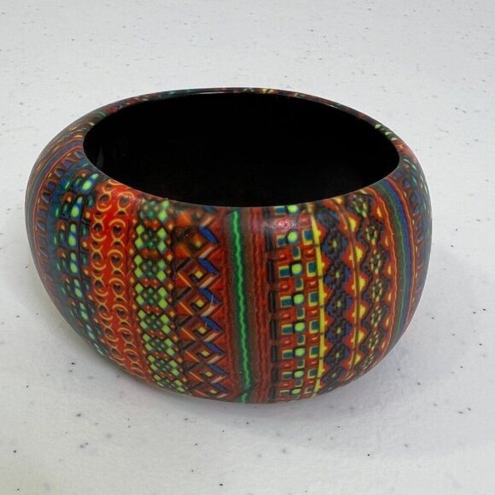 Bangle‎ Bracelet Ethnic Tribal Red Rainbow Geometric Stripe Asymmetric